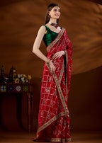 Pink Art Silk Saree Kundan Border Close Up - Wedding Saree