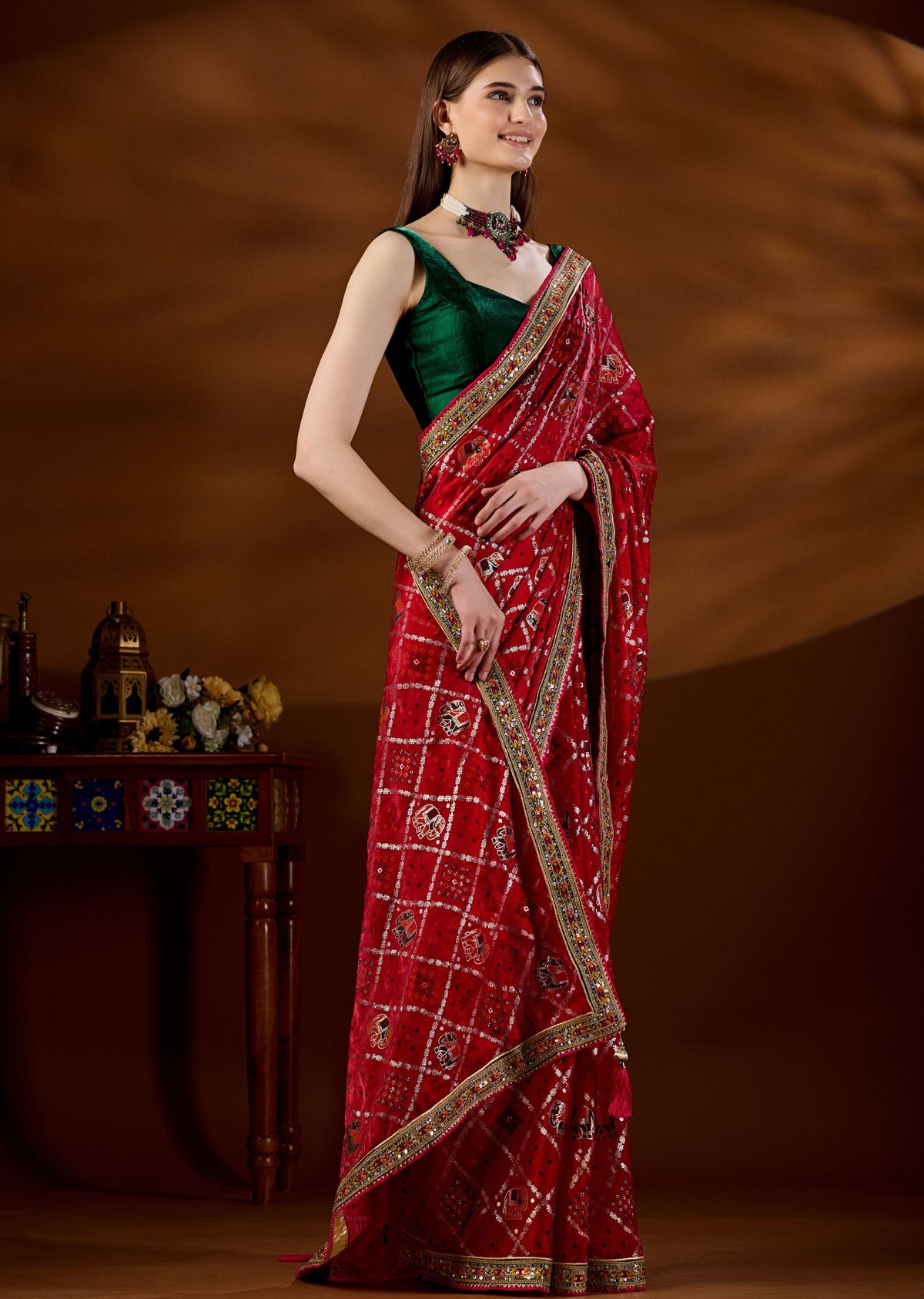Pink Art Silk Saree Kundan Border Close Up - Wedding Saree