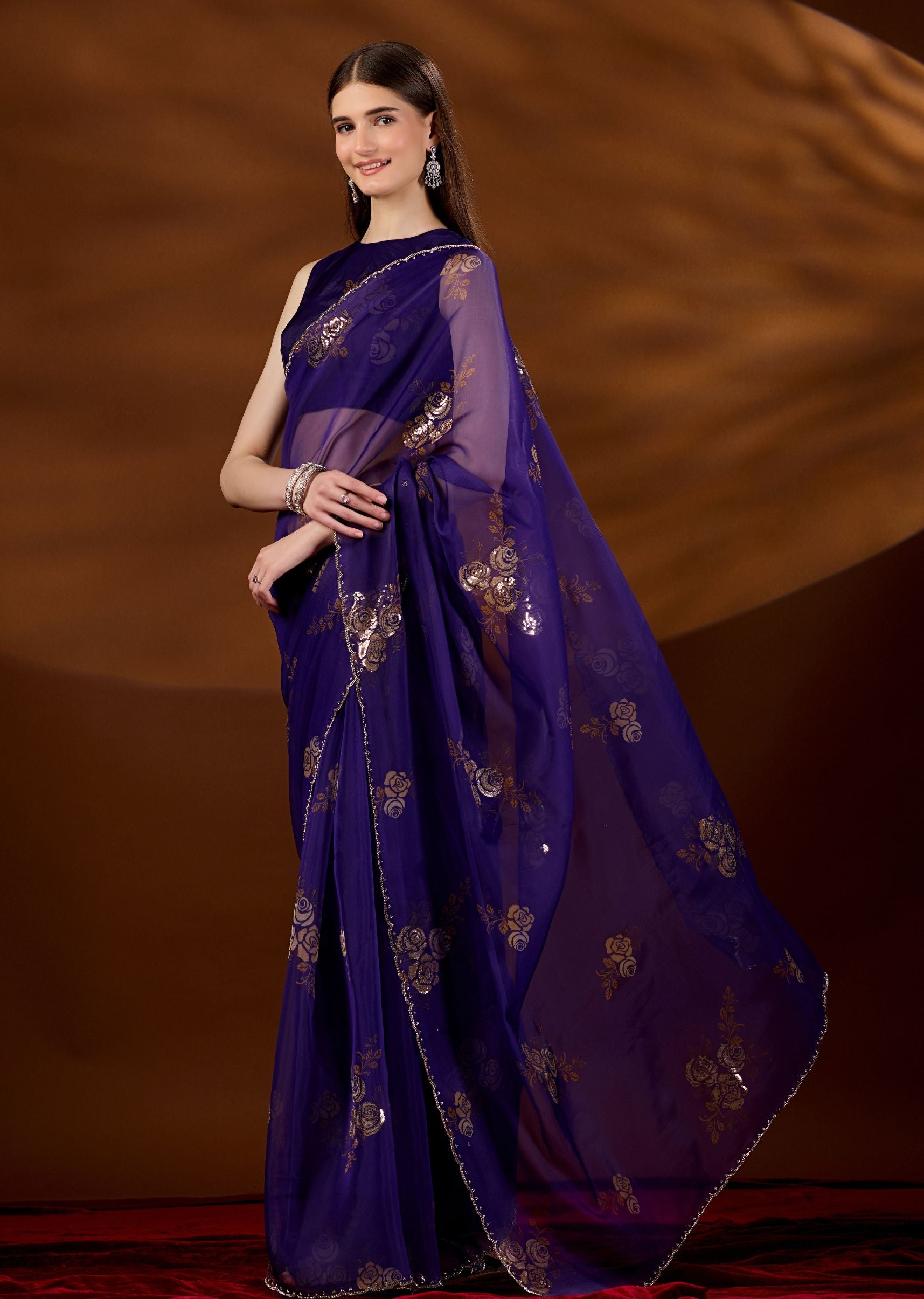 Purple Organza Saree Draped Look - Wedding Wear Saree