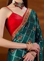 Firozi Art Silk Saree Styled Look - Festive Party Wear