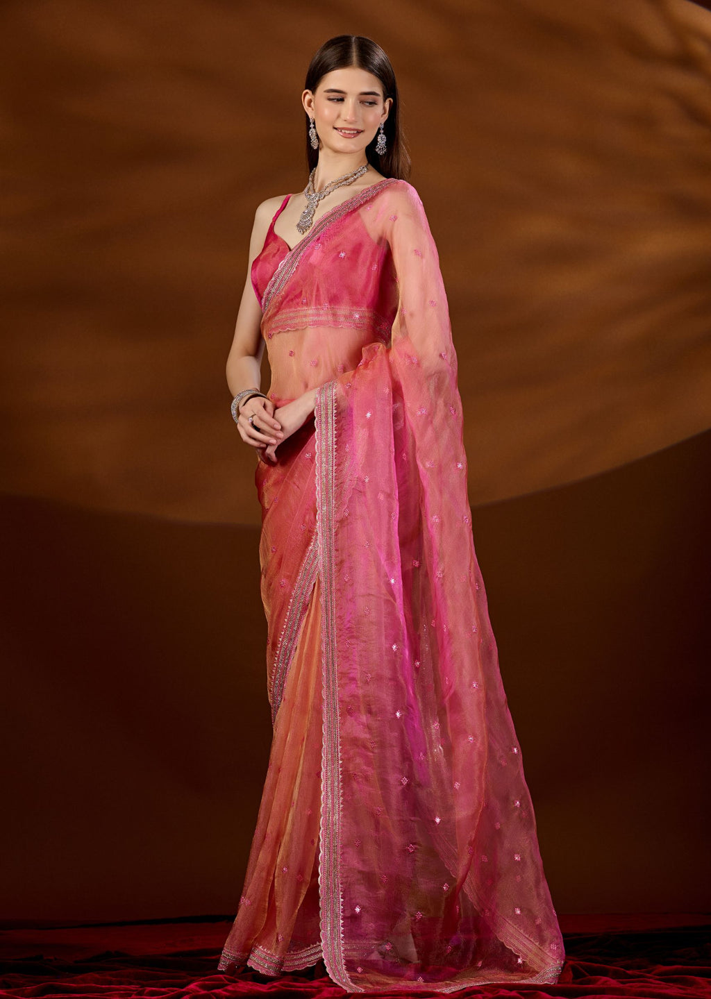 Pink Tissue Saree Side View - Festive Wear Saree