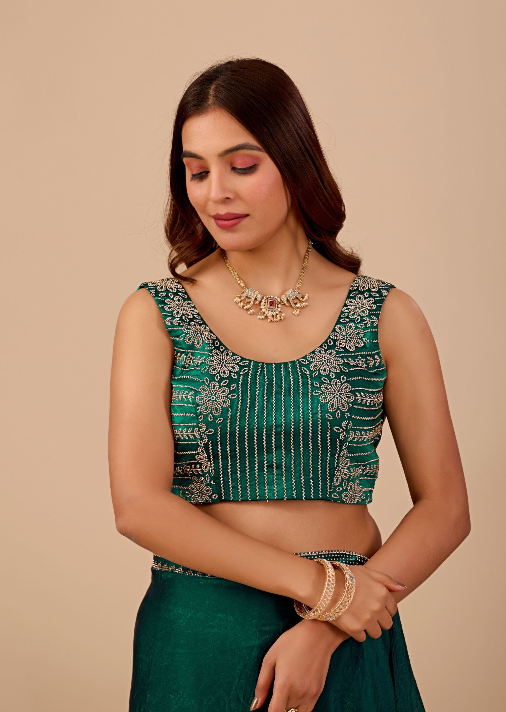 Royal Blue Organza Saree with Stone Work Border & Designer Embellished Blouse