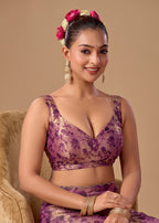Ethnic9 Purple Floral Brocade Sweetheart Neck Sleeveless Readymade Blouse for Women