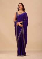 Royal Blue Organza Saree with Stone Work Border & Designer Embellished Blouse