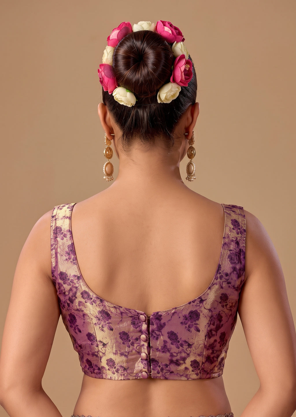Ethnic9 Purple Floral Brocade Sweetheart Neck Sleeveless Readymade Blouse for Women