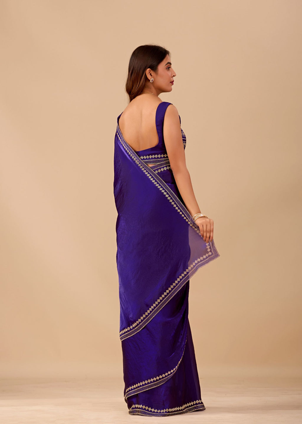 Royal Blue Organza Saree with Stone Work Border & Designer Embellished Blouse