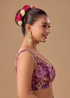Ethnic9 Purple Floral Brocade Sweetheart Neck Sleeveless Readymade Blouse for Women