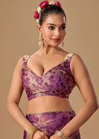 Ethnic9 Purple Floral Brocade Sweetheart Neck Sleeveless Readymade Blouse for Women