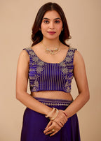 Royal Blue Organza Saree with Stone Work Border & Designer Embellished Blouse