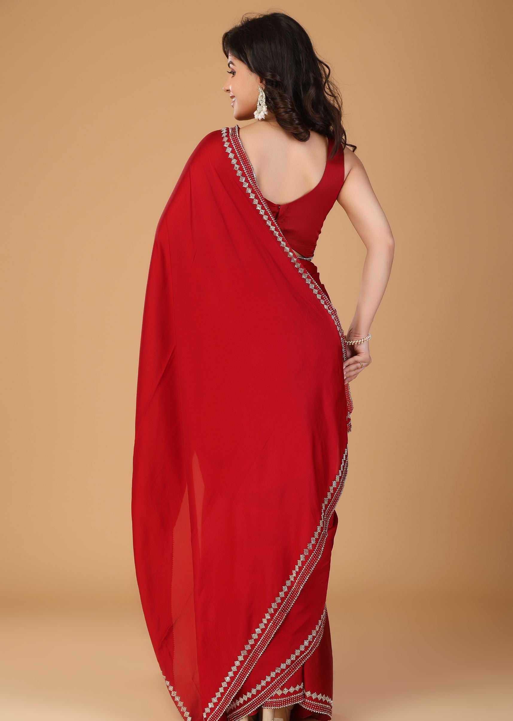 Royal Blue Organza Saree with Stone Work Border & Designer Embellished Blouse