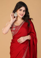 Royal Blue Organza Saree with Stone Work Border & Designer Embellished Blouse