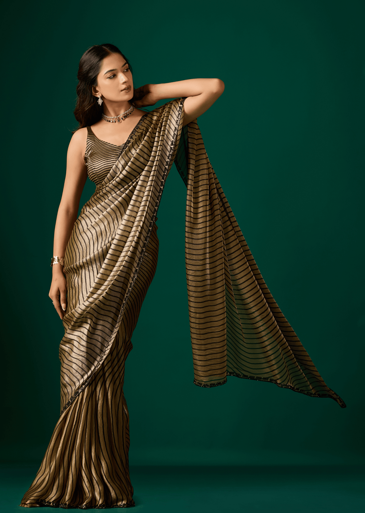 Gold Silk Saree Styled Look - Wedding Party Wear Saree