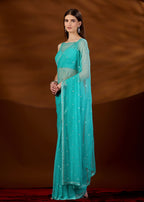Firozi Chiffon Saree Draped Pose - Festive Wear Saree