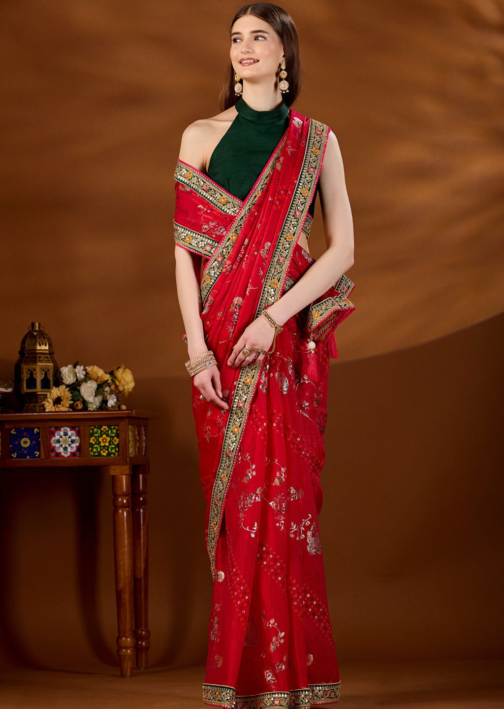 Pink Art Silk Saree Side View - Festive Wear Saree