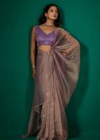 Purple Crushed Organza Saree Styled Look - Wedding Wear