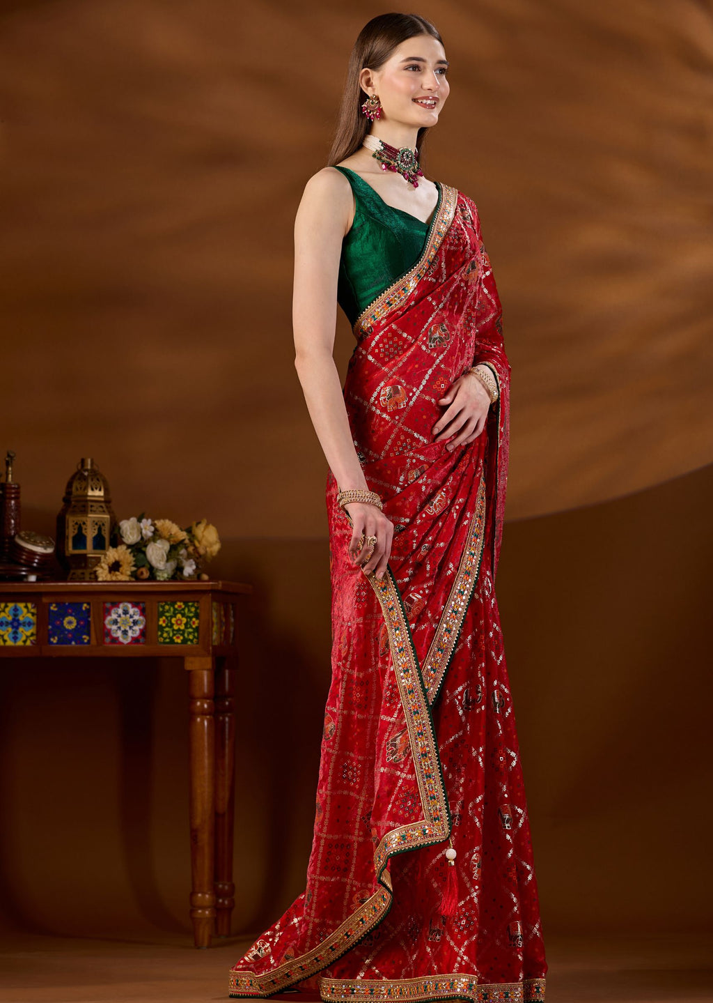 Red Art Silk Saree Styled Look - Festive Party Wear