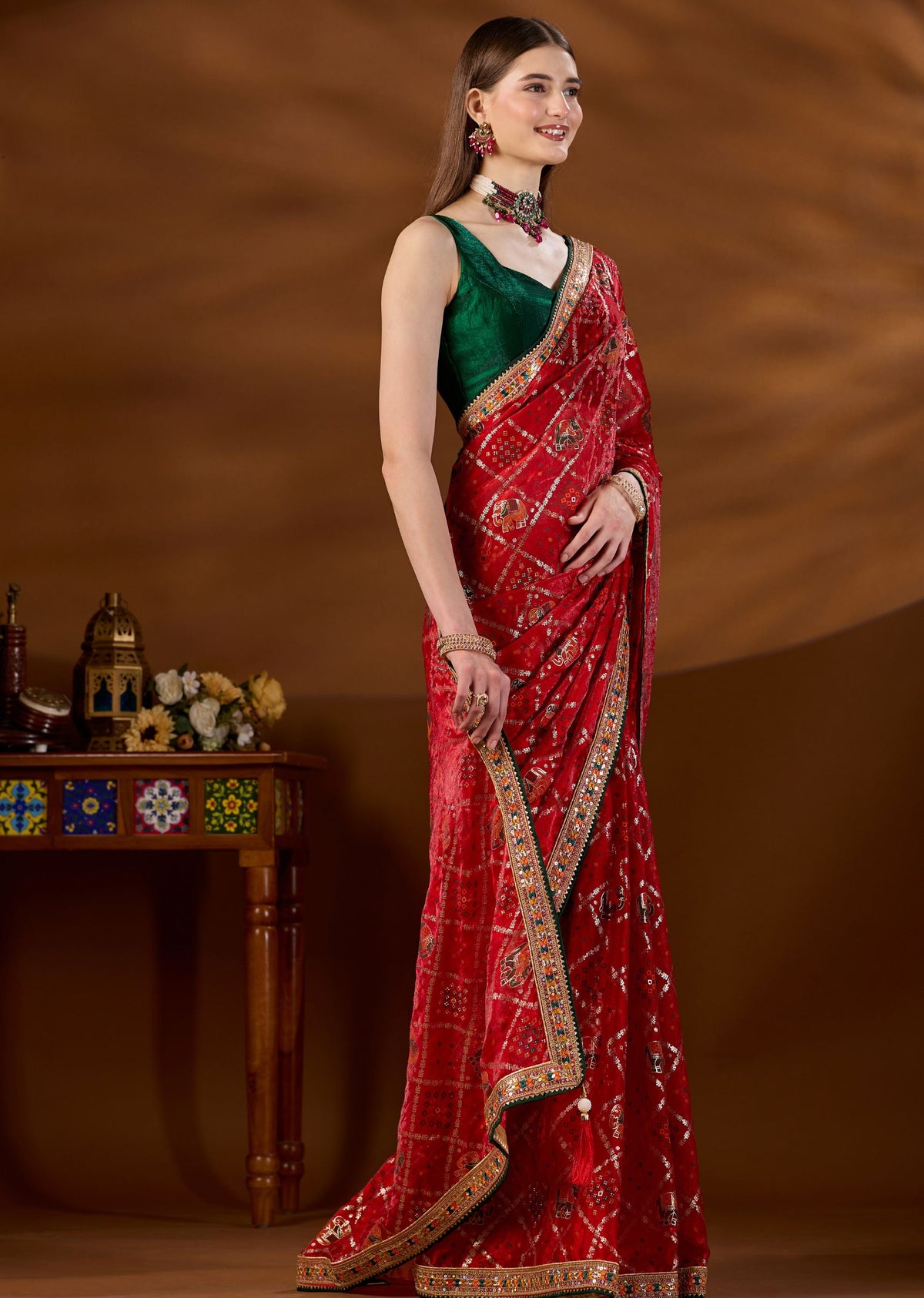 Red Art Silk Saree Styled Look - Festive Party Wear