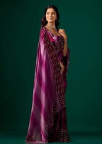 Purple Italian Silk Saree Wavy Diamond Work - Seated Pose