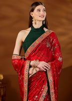 Red Art Silk Saree Side View - Festive Wear Saree