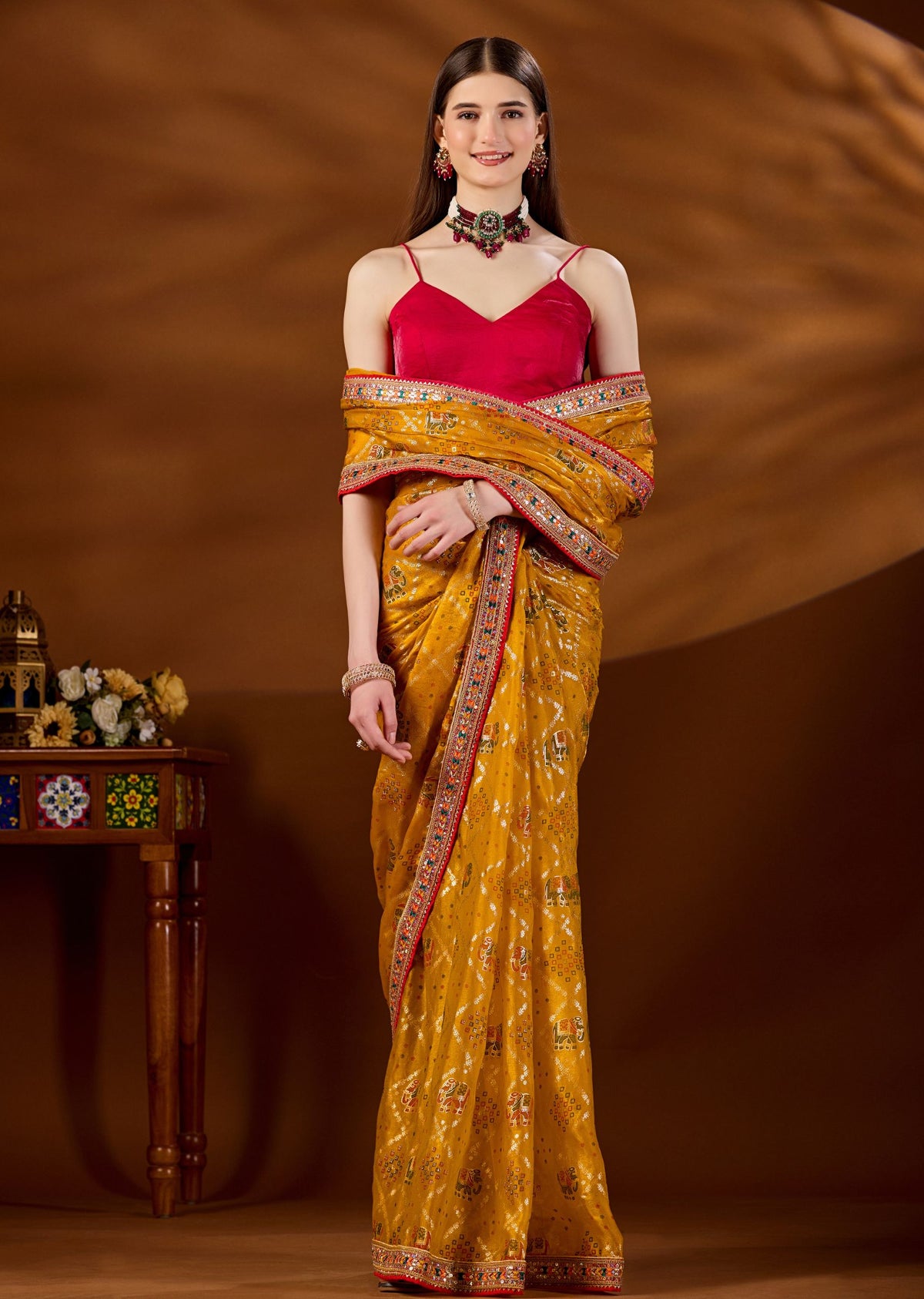 Yellow Art Silk Saree With Matching Blouse - Wedding Wear Look