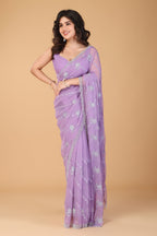 Lavender thread work swarovski chiffon saree