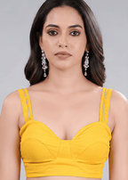Mustard Yellow Sweetheart Neck Sleeveless Readymade Blouse for Women