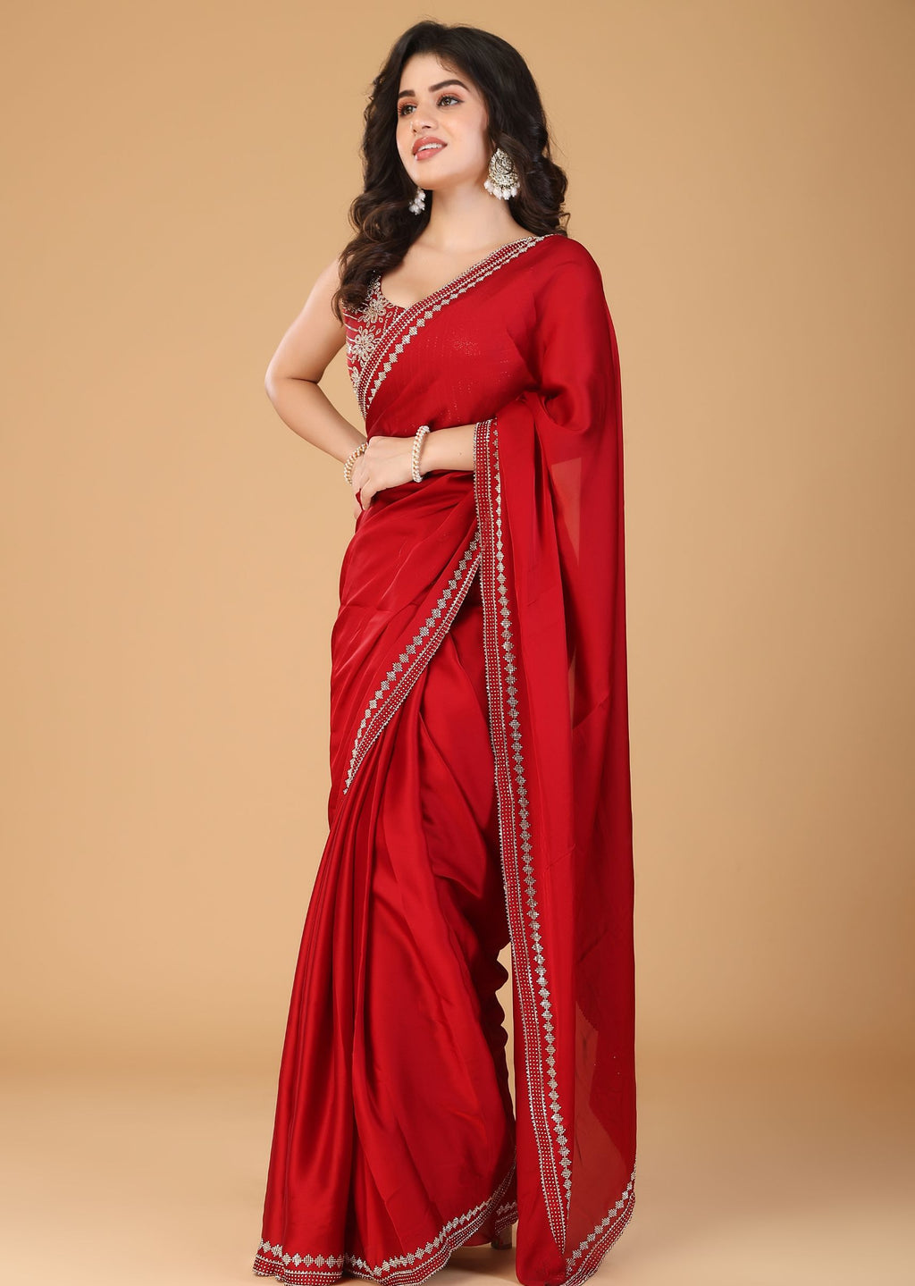 Royal Blue Organza Saree with Stone Work Border & Designer Embellished Blouse
