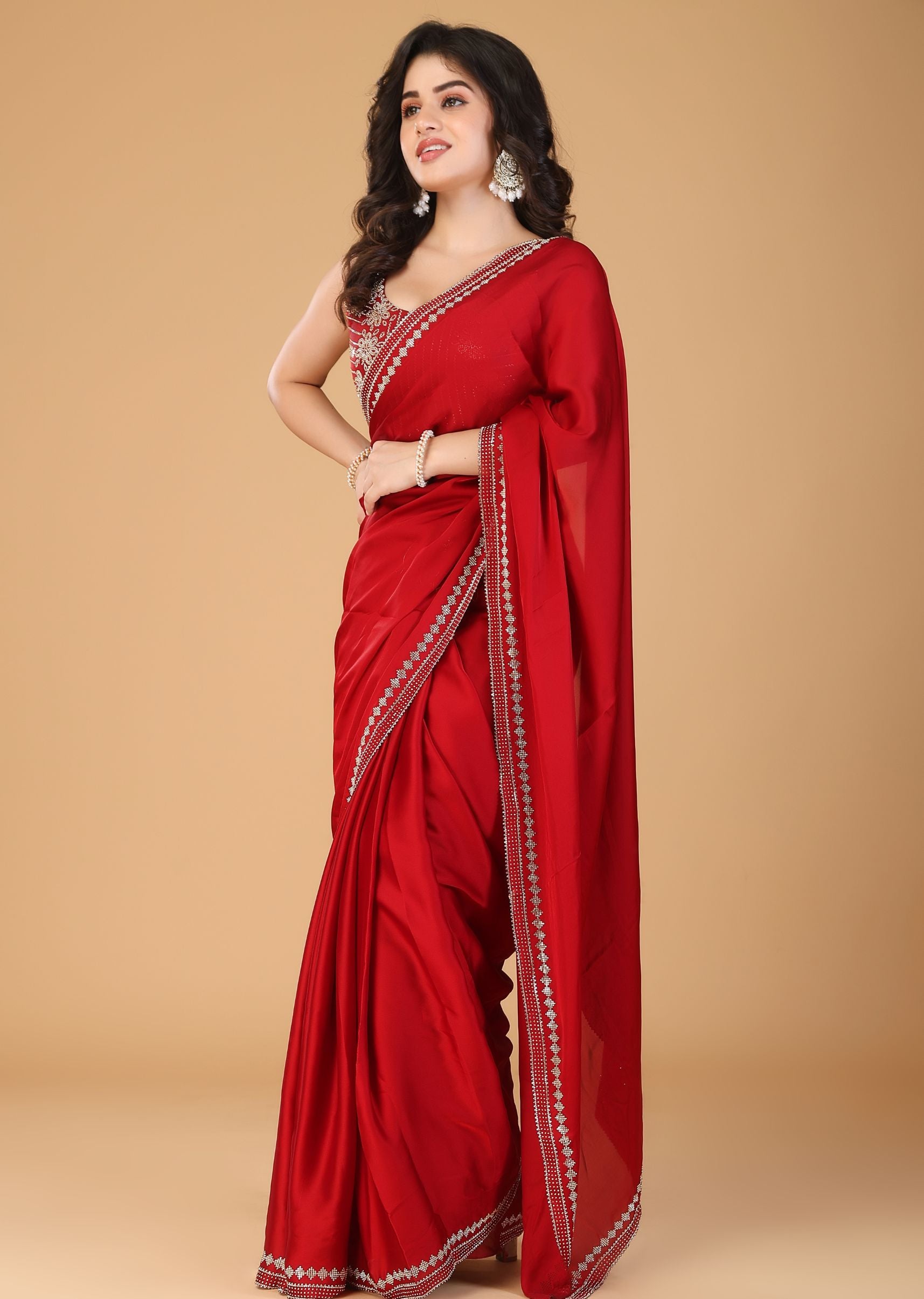Royal Blue Organza Saree with Stone Work Border & Designer Embellished Blouse