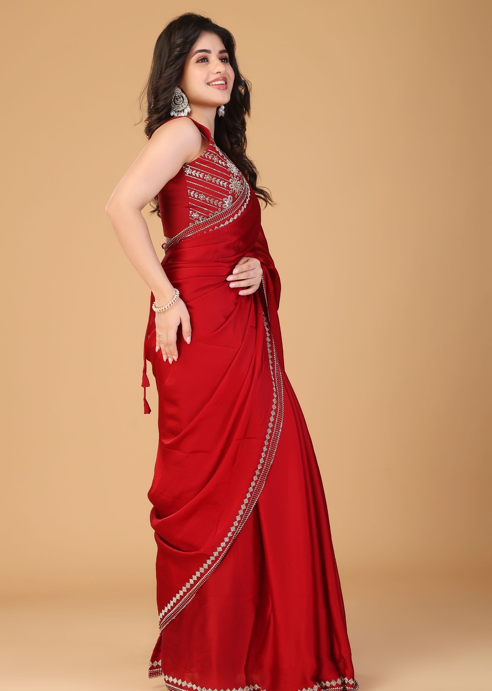 Royal Blue Organza Saree with Stone Work Border & Designer Embellished Blouse