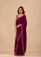 Royal Blue Organza Saree with Stone Work Border & Designer Embellished Blouse