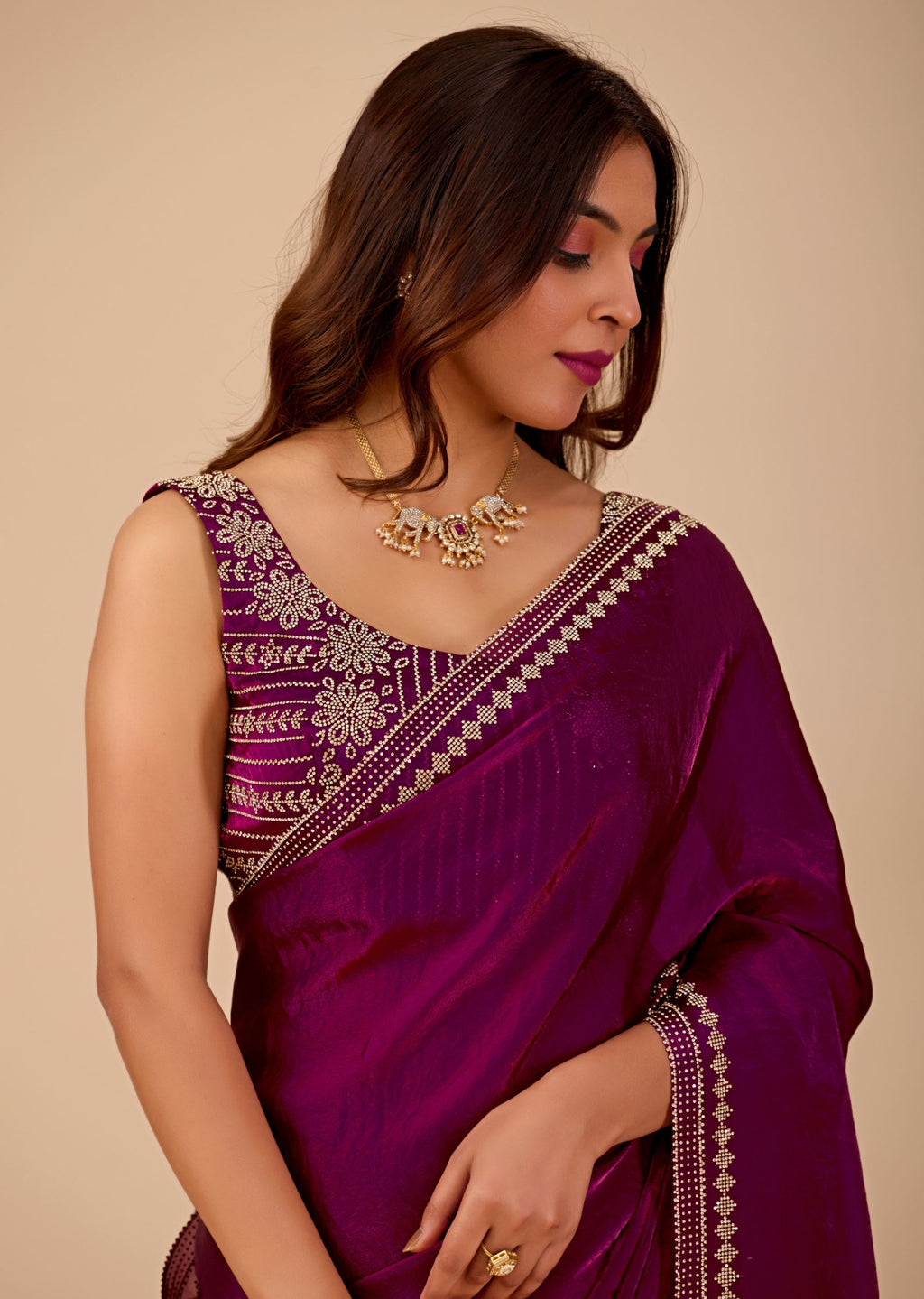 Royal Blue Organza Saree with Stone Work Border & Designer Embellished Blouse