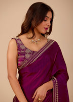 Royal Blue Organza Saree with Stone Work Border & Designer Embellished Blouse