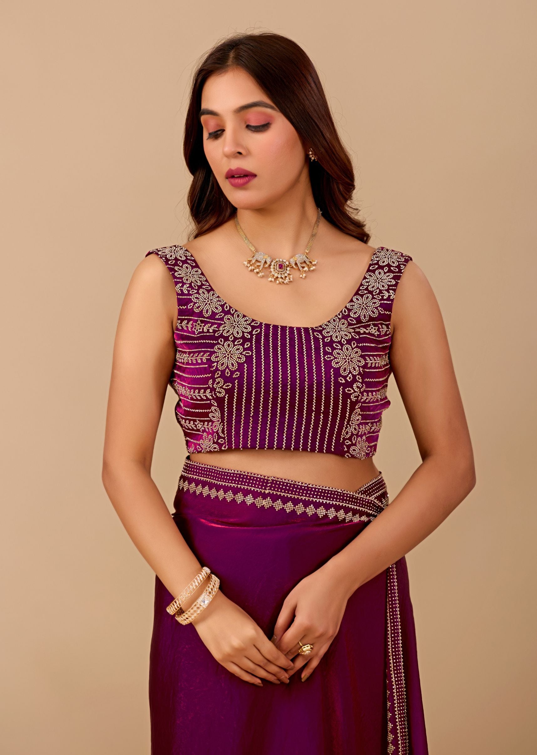 Royal Blue Organza Saree with Stone Work Border & Designer Embellished Blouse