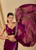 Wine Purple Italian Silk Saree Outdoor Look - Wedding Wear Saree