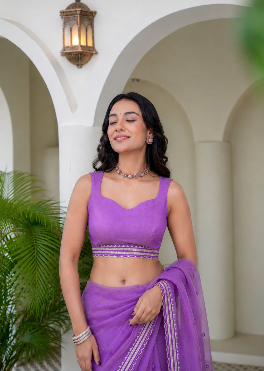 Purple Tissue Silk Saree Front Pose - Festive Wear Saree