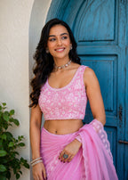 Baby Pink Chiffon Saree Outdoor Look - Festive Wear Saree