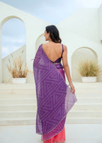Purple Red Kota Silk Saree Back Pose - Bandhani Dots Detail