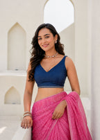 Pink Blue Kota Silk Saree Front Pose - Party Wear Saree