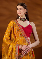 Yellow Art Silk Saree Zari Elephant Motif - Close Up Pose