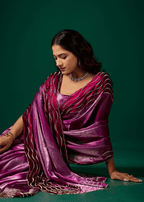 Purple Italian Silk Saree Wavy Diamond Work - Seated Pose