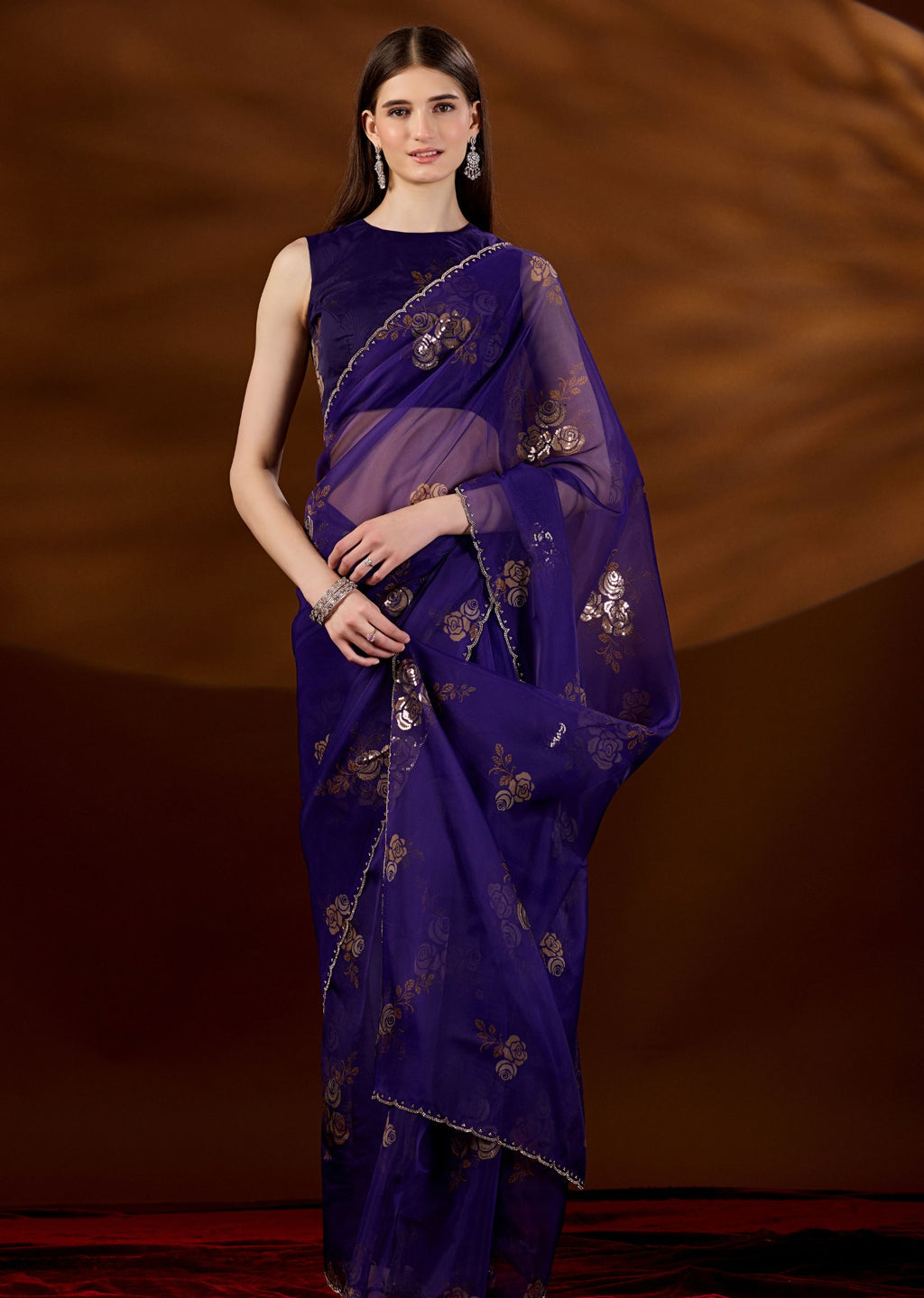 Purple Organza Saree Side View - Festive Wear Saree