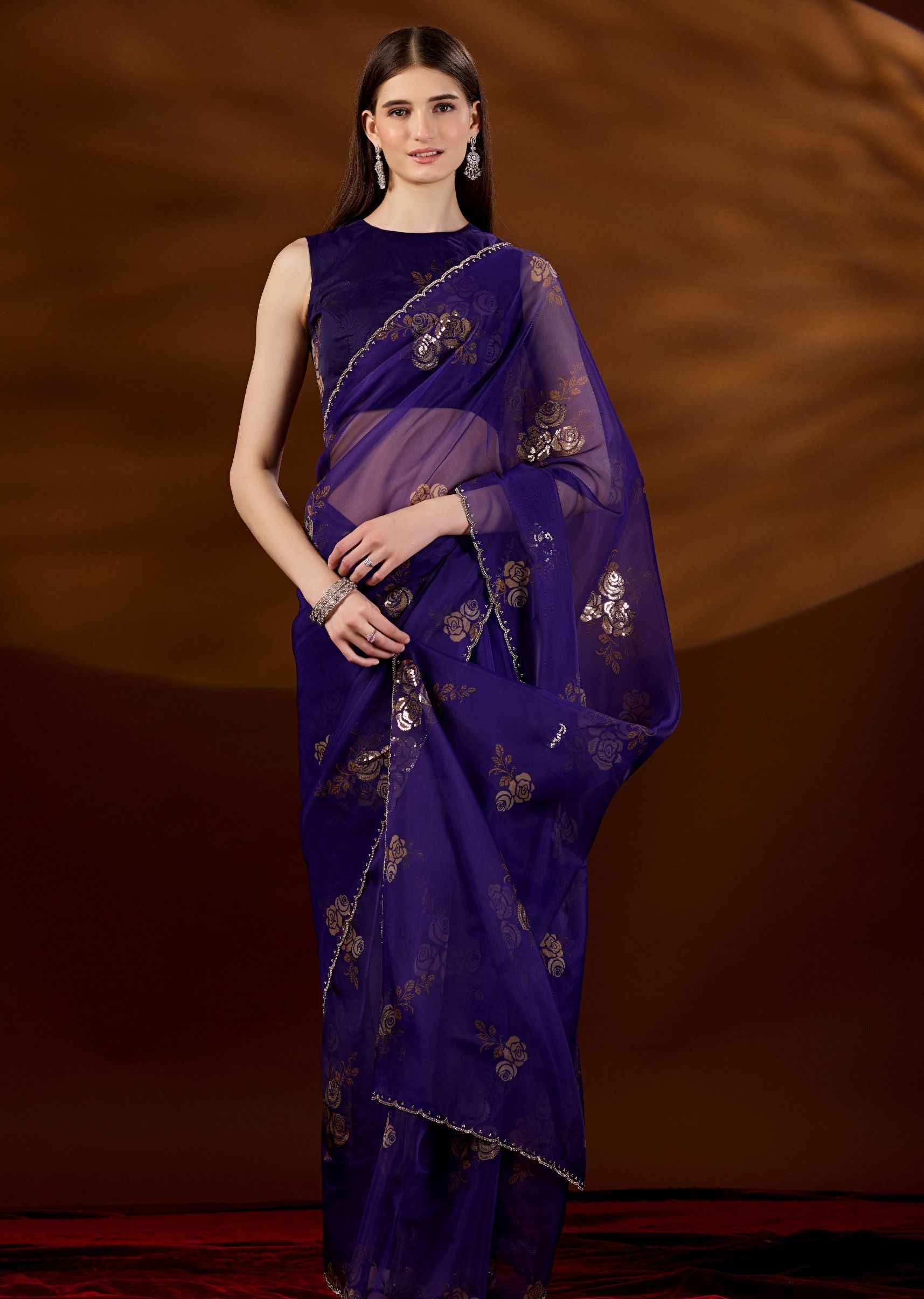 Purple Organza Saree Side View - Festive Wear Saree
