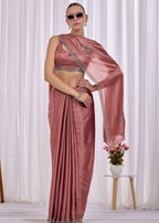 Pink Italian Silk Saree With Diamond Pattern Border And Bead Motifs