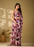 pink heart print saree full front standing pose