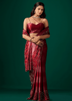 Wine Italian Silk Saree Diamond Work - Seated Pose