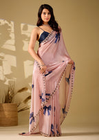 pink bow print saree full front standing pose