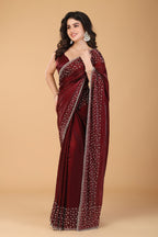 Marun stone work soft silk saree
