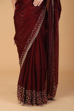 Marun stone work soft silk saree