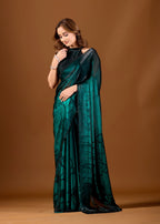 Wine Purple Organza Saree with Abstract Floral Print & Designer Scalloped Border