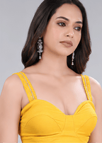 Mustard Yellow Sweetheart Neck Sleeveless Readymade Blouse for Women